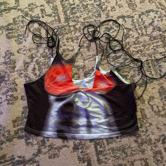 Cape Clique Womens XL Sexy Y2K Crop Tops Lace Up Body Print - Picture 5 of 6